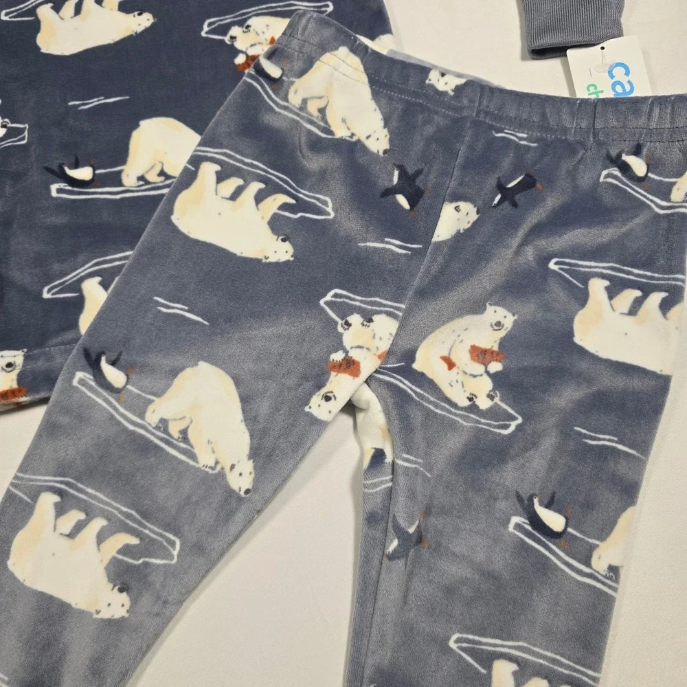 Carters 18mo Boys Blue Polar‎ Bear Penguin Fleece Pajama Set NWT